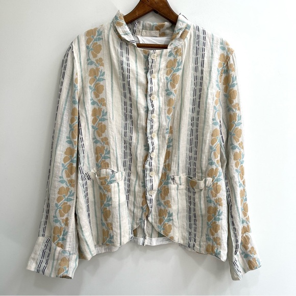 CP SHADES DREE FLORAL STRIPE LINEN BLEND BUTTON UP LIGHTWEIGHT BLAZER JACKET XL - Picture 1 of 7
